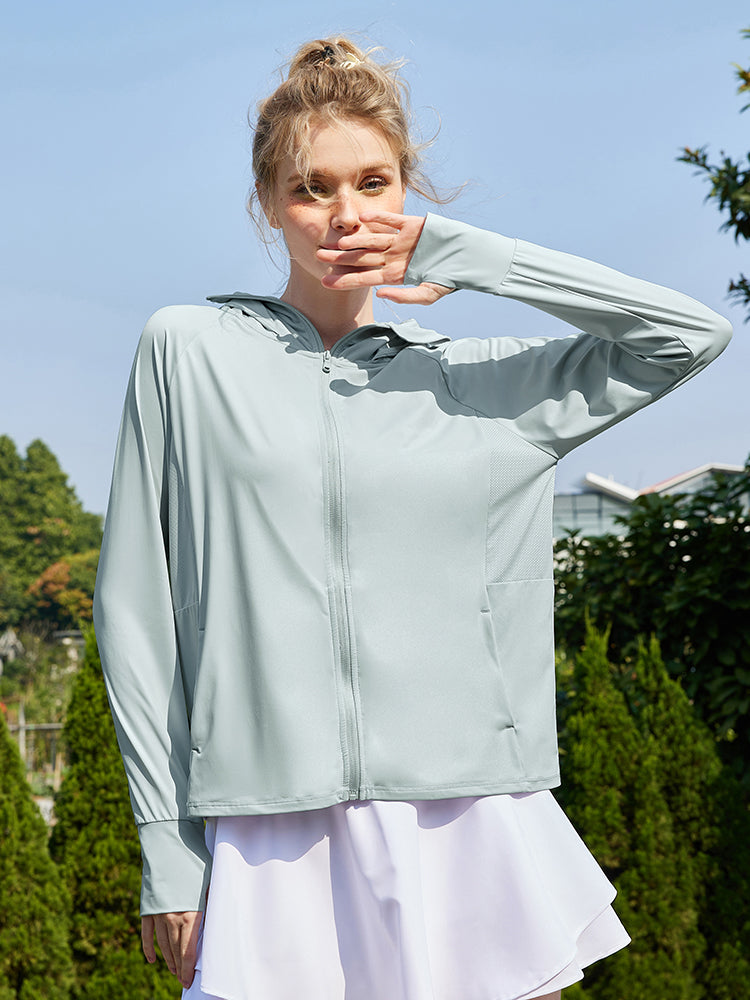 冷感 UV加工 サンバイザー付き 顔までカバー パーカー