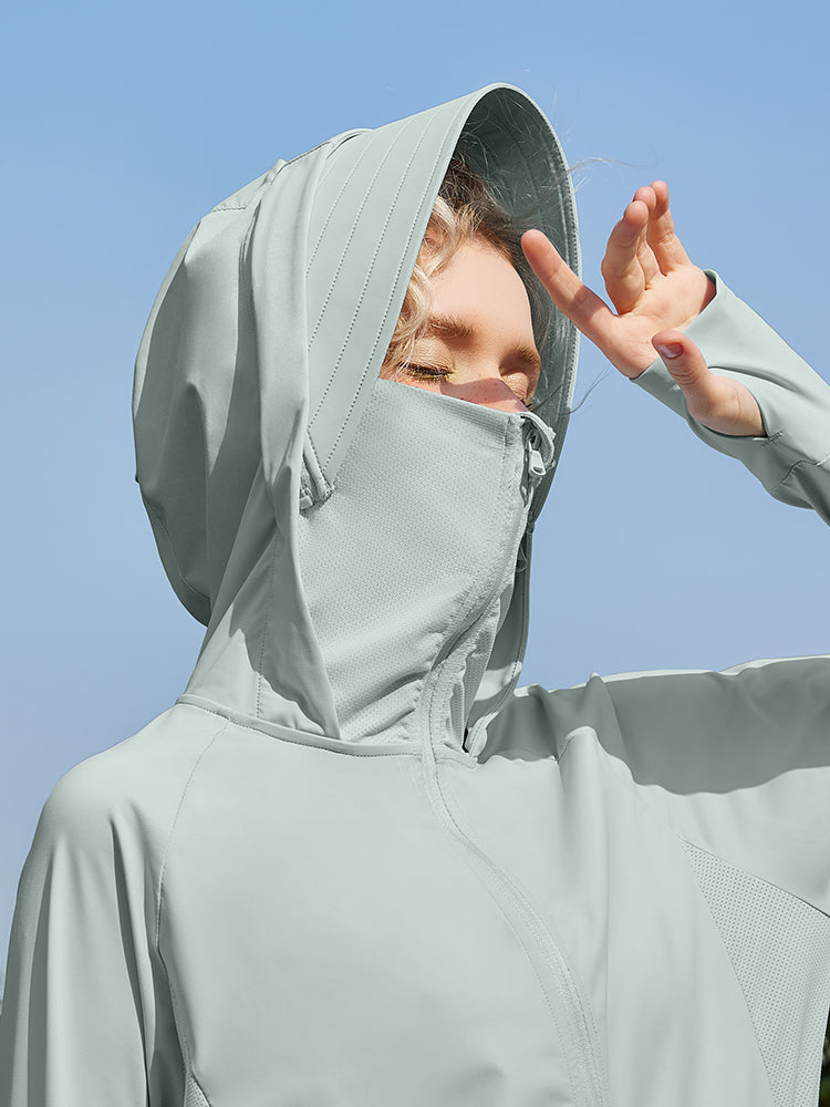 冷感 UV加工 サンバイザー付き 顔までカバー パーカー
