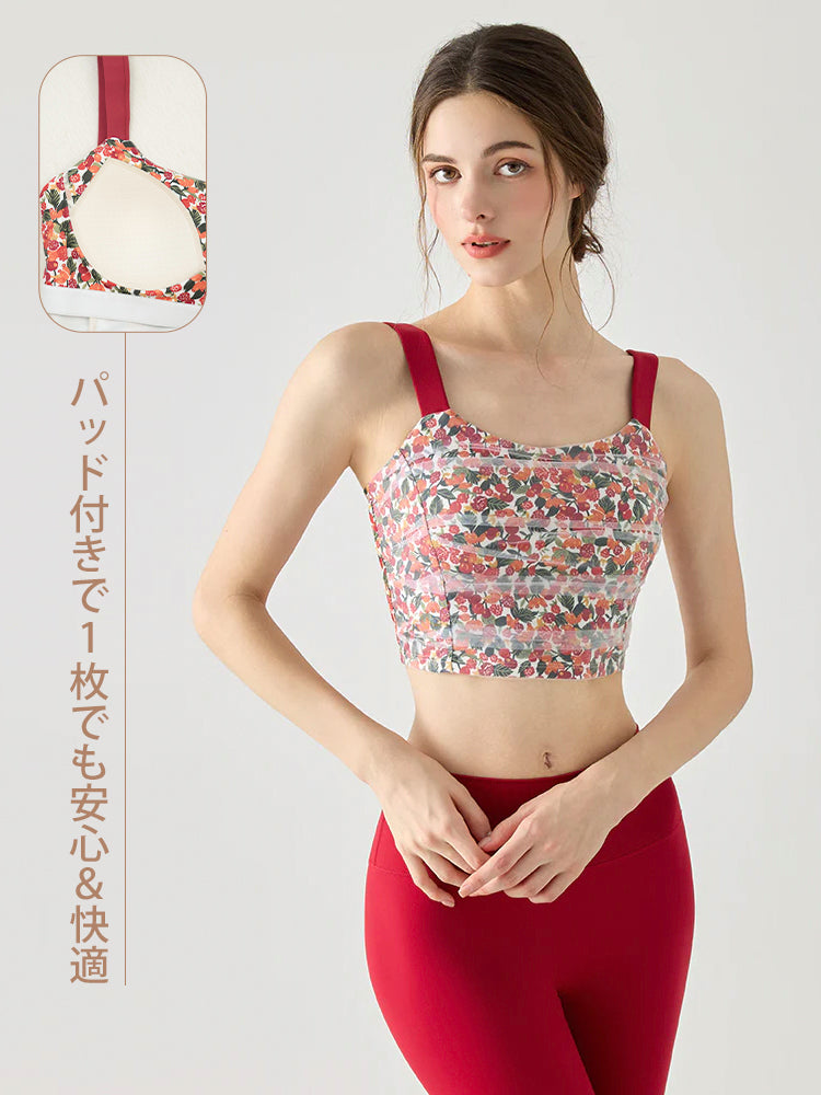 プリント柄 メッシュ ブラトップパッド付き