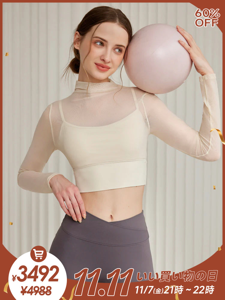 オーガンジー レイヤード パッド付き ロングスリーブ