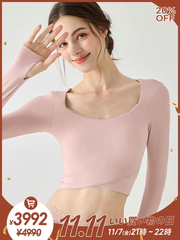 ハートネック サムホール パッド付き 長袖