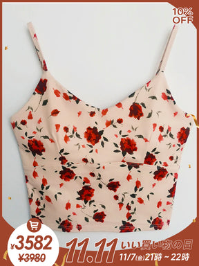 Vネック 花柄キャミソール パッド付き