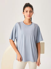 ゆったり ロング丈 半袖Tシャツ メッシュ切り替え