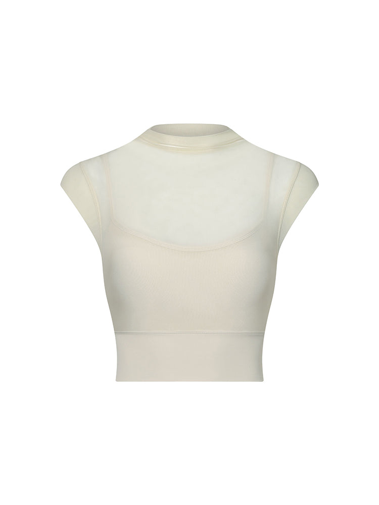 メッシュ 通気性 フェイクレイヤード パッド付き ブラトップ