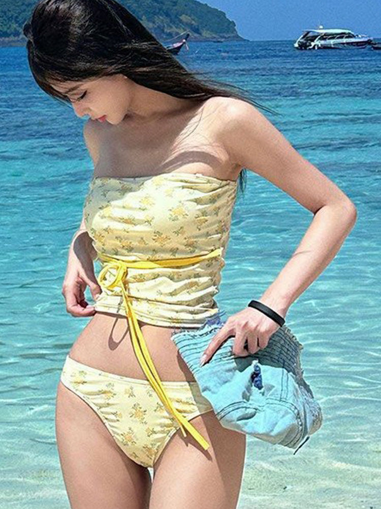 花柄水着 ストラップ取り外し可能