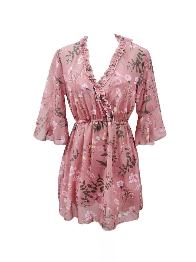 ホルダネックタイプ 花柄水着3点セット