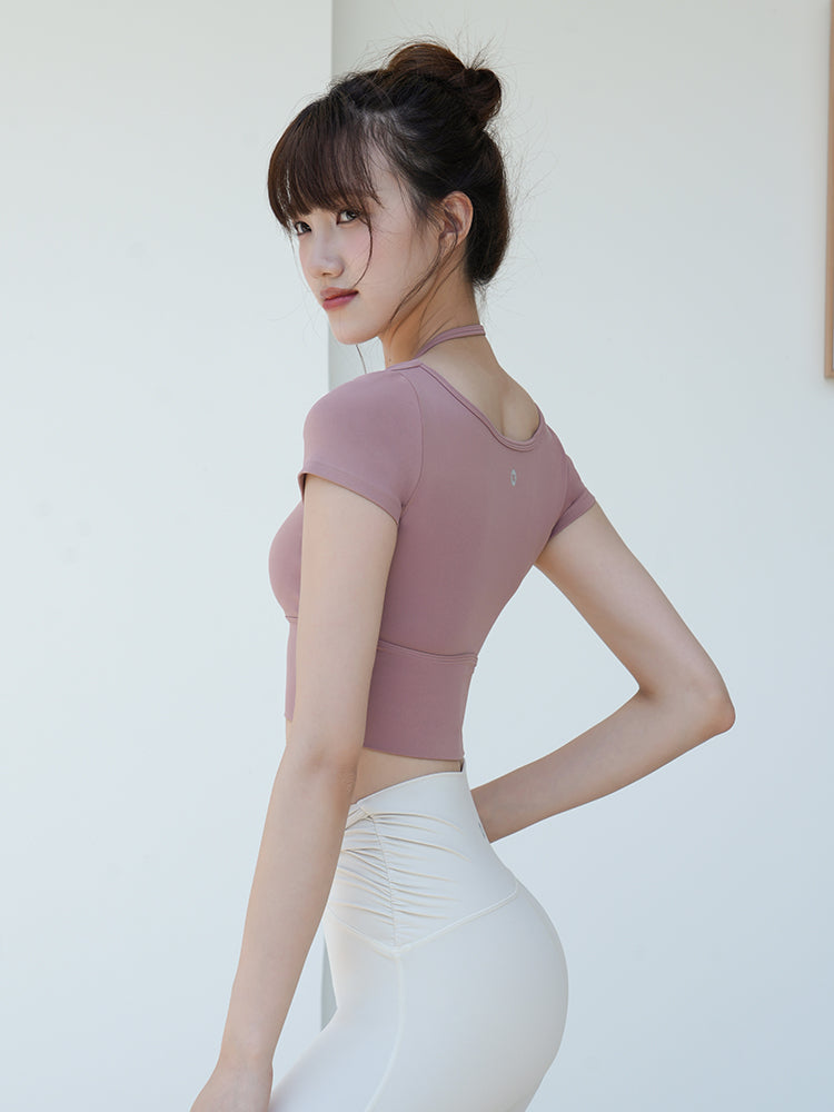 メッシュ切り替え フェイクレイヤード ブラトップ 半袖