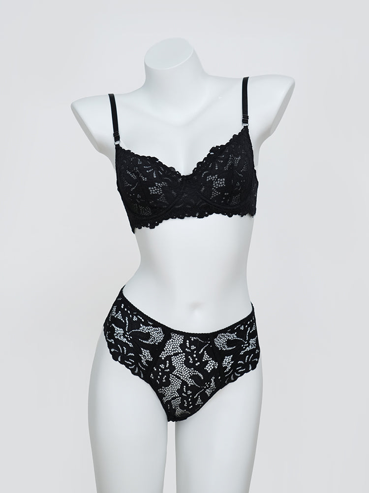 【ノンパテッド】軽い!柔らかい総レース下着セット