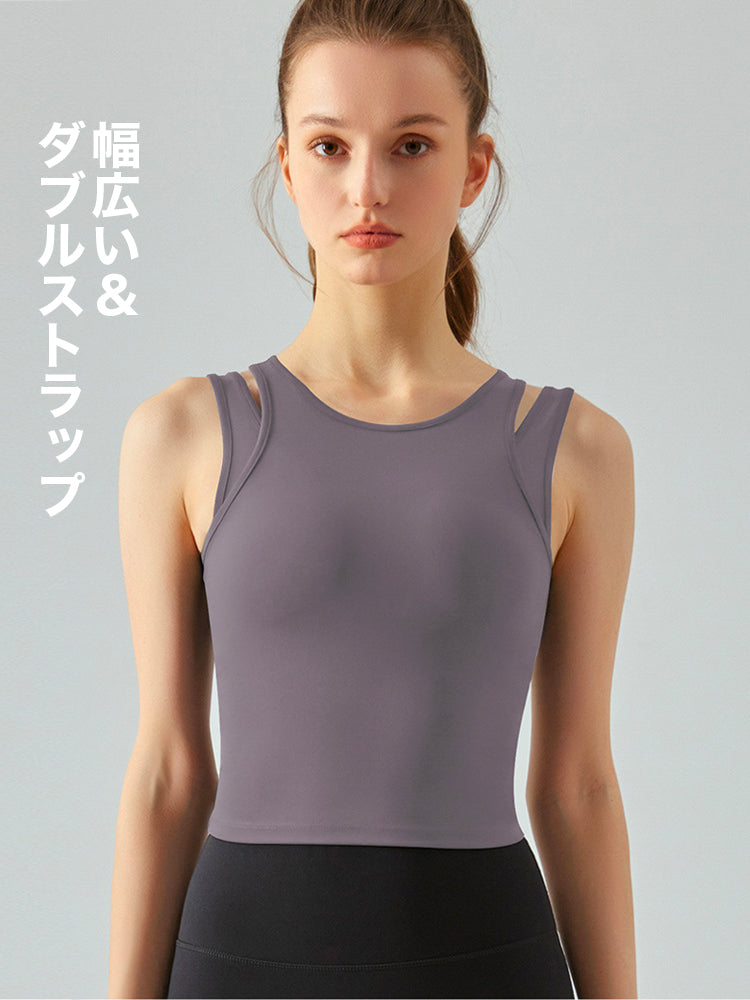 ミディアムサポート フェイクレイヤード スポーツトップ タンクトップ