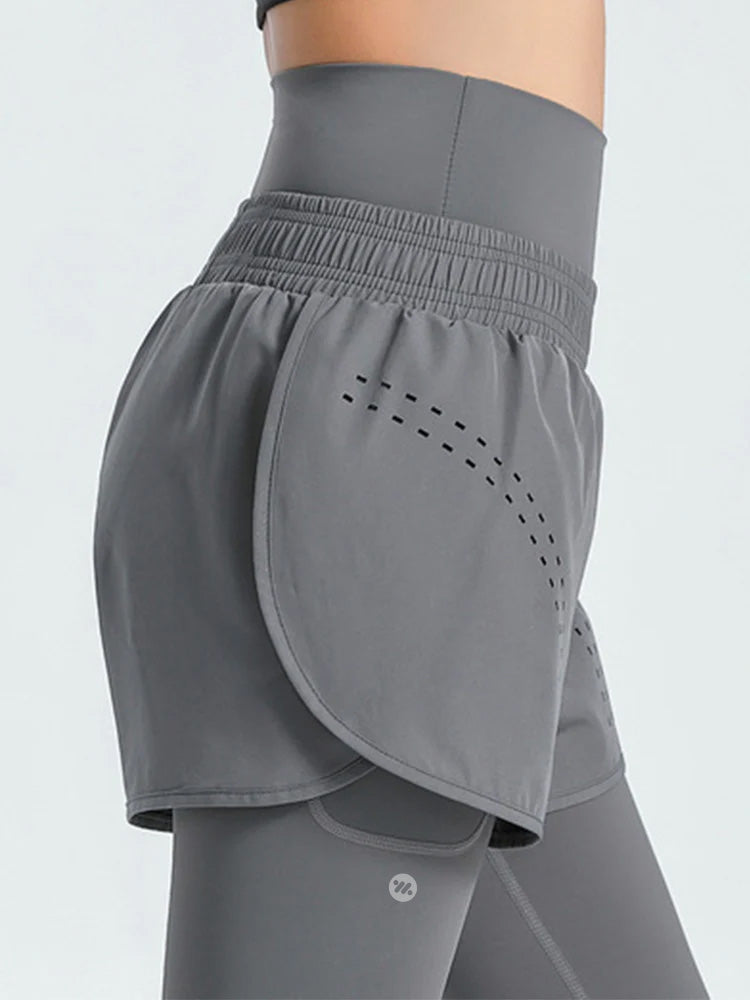 (S~5L)ショートパンツ付き ハイウェストレギンス 大きいサイズ