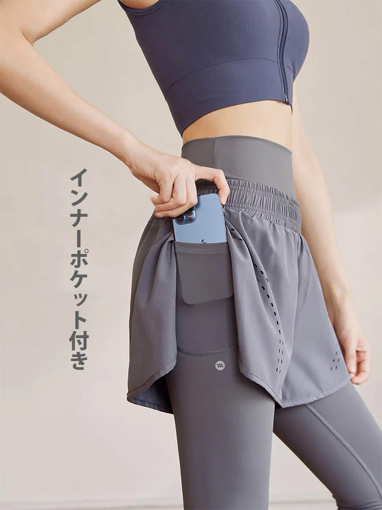 (S~5L)ショートパンツ付き ハイウェストレギンス 大きいサイズ