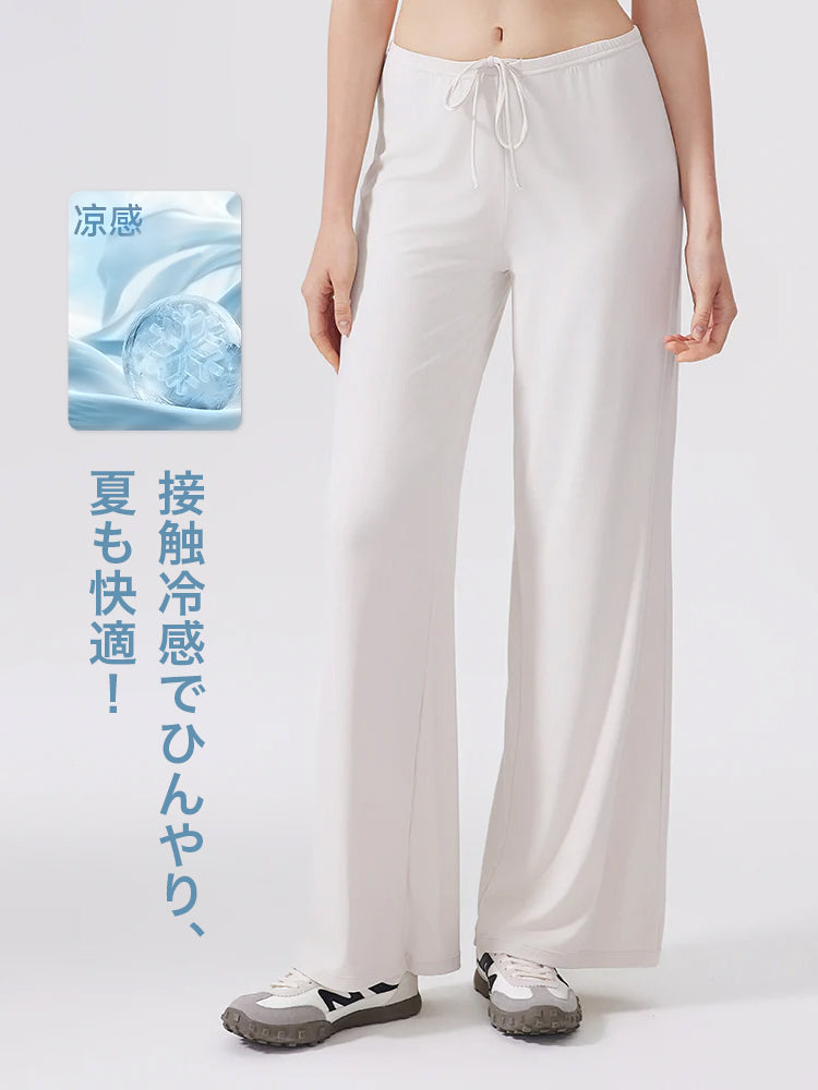 接触冷感 抗菌素材 薄手 ゆったり ワイトパンツ
