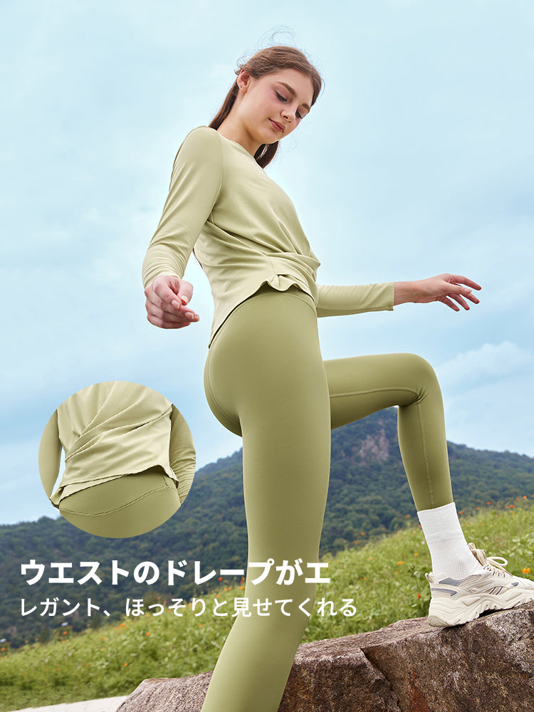 秋冬 フロント シャーリング 長袖 トップス