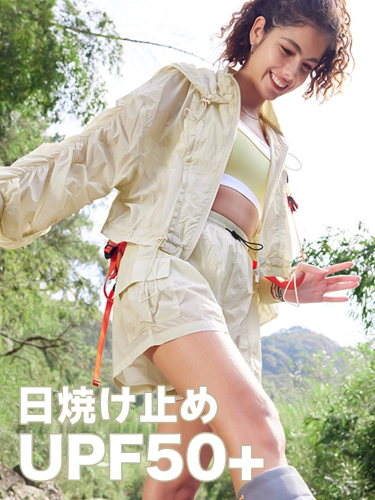 Yomoment UVカット 軽量 ジップアップパーカ レディース ライトアウター 持ち運び便利 羽織り 日焼け防止 薄手 紫外線対策 さらりと快適