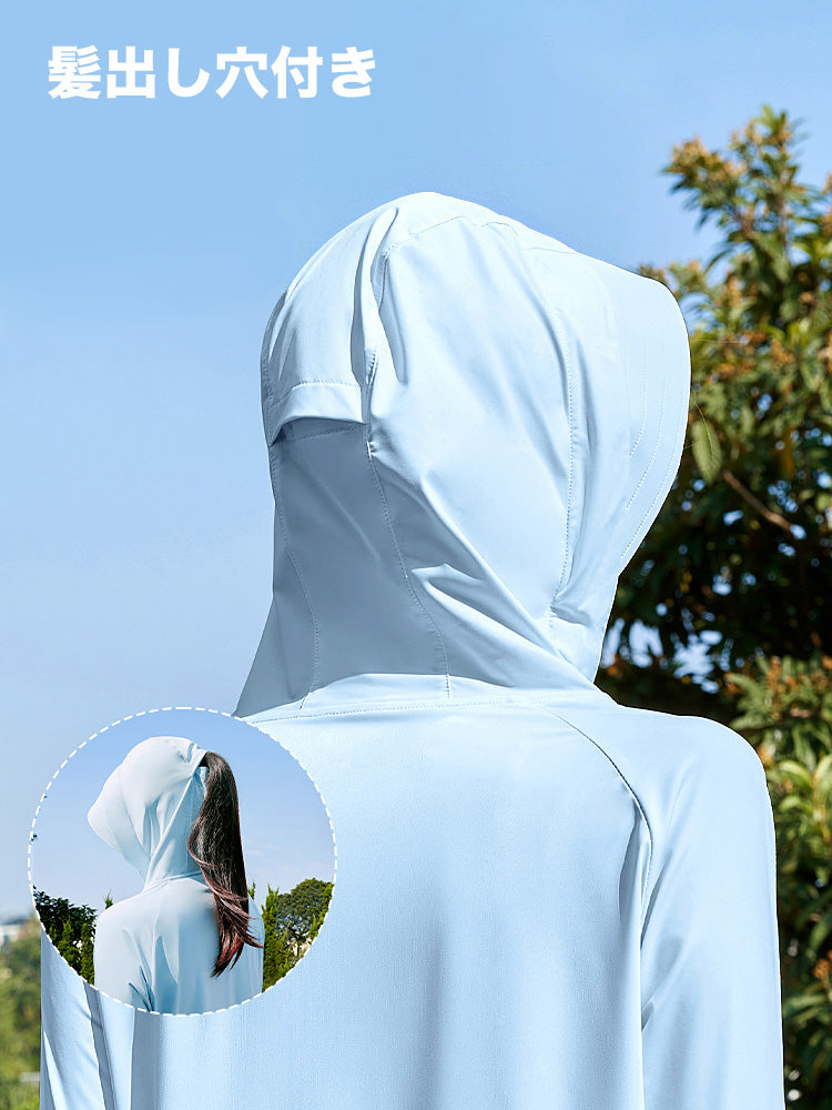 冷感 UV加工 サンバイザー付き 顔までカバー パーカー