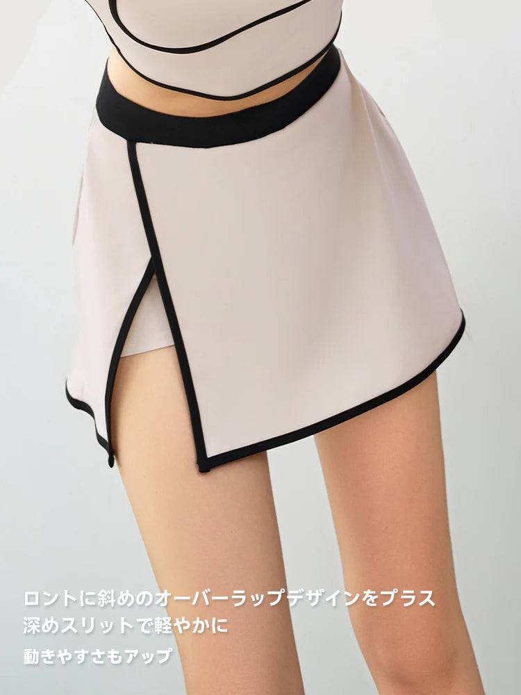 配色 スリット入り インナー付きスカート