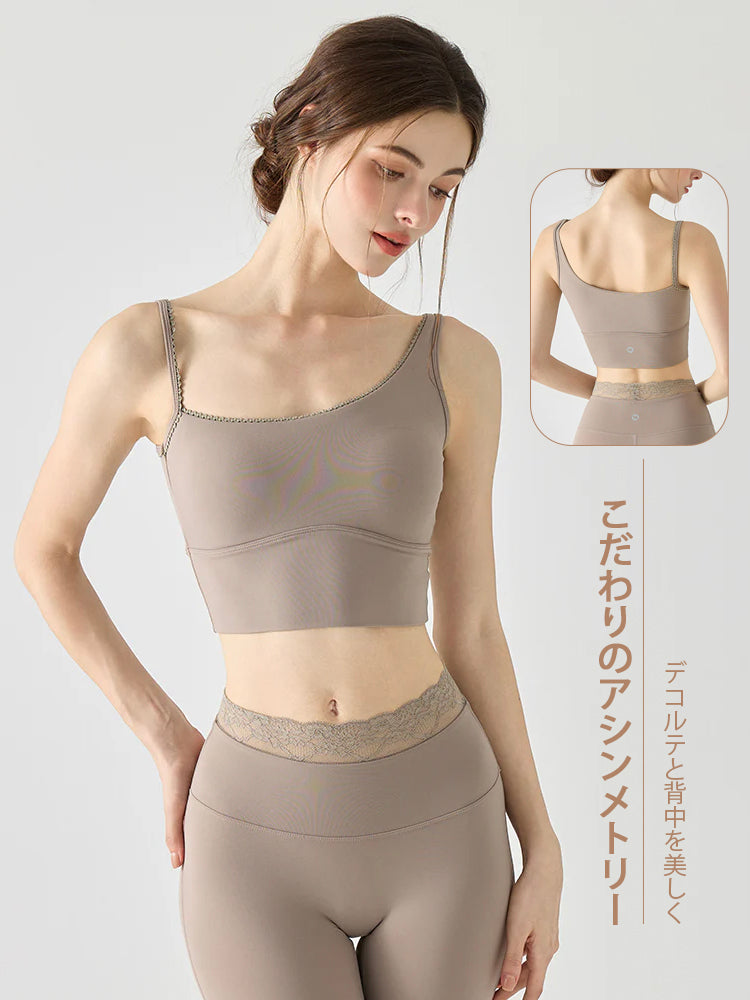 背中見せ アシンメトリーストラップ キャミソール パッド付き