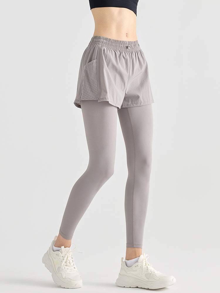 ショートパンツ付きレギンス ポケット付き ヨガパンツ