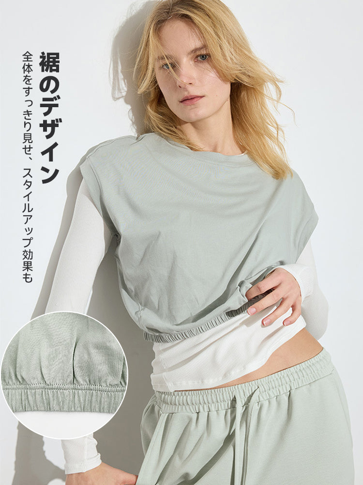 コットン100% クロップド丈 半袖Tシャツ