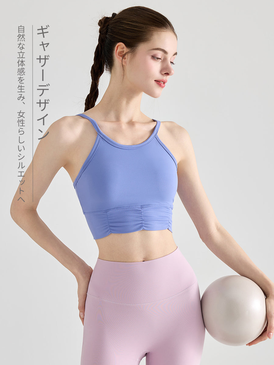 フロントギャザー パッド付き スポーツブラ ヨガウェア
