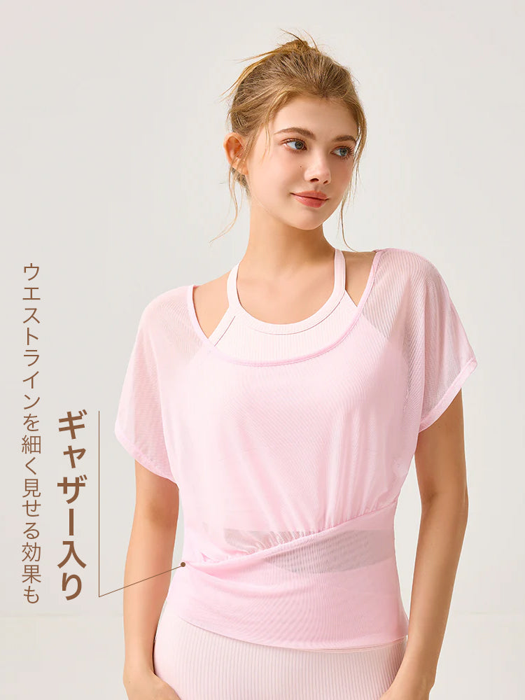 吸湿速乾 スポーツブラ+半袖メッシュTシャツセット