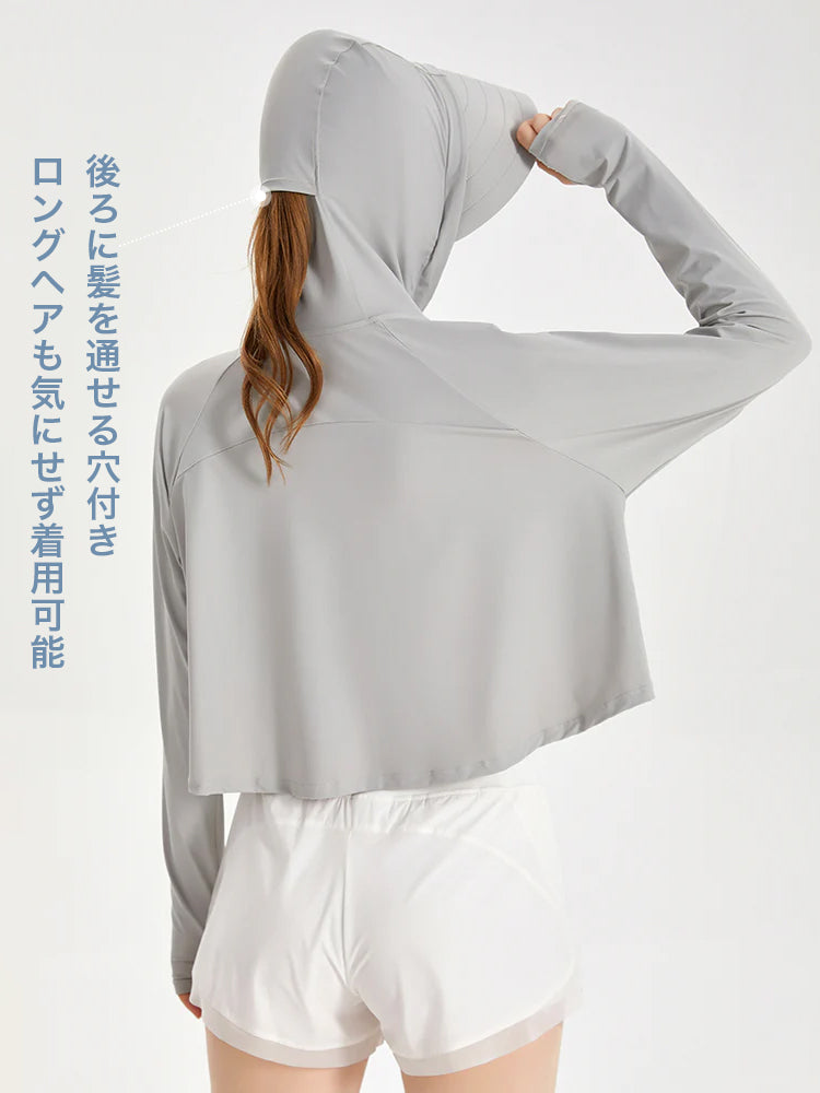 UPF50+ 接触冷感 吸湿速乾 サンバイザー付き 顔までカバー パーカー