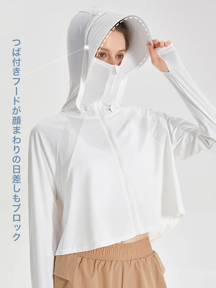 UPF50+ 接触冷感 吸湿速乾 サンバイザー付き 顔までカバー パーカー