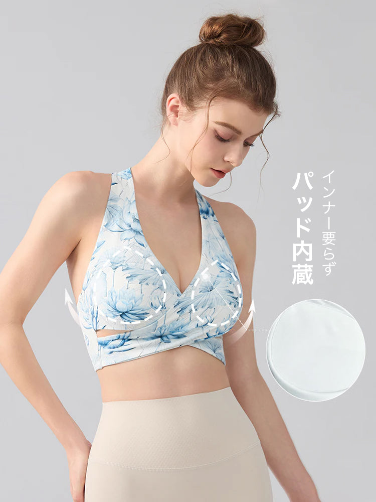 吸湿速乾 背中見せ 花柄 ブラトップ