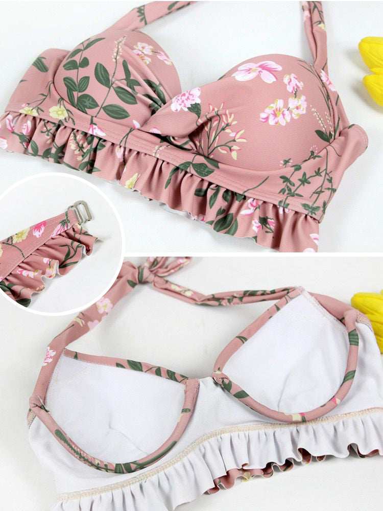 ホルダネックタイプ 花柄水着3点セット