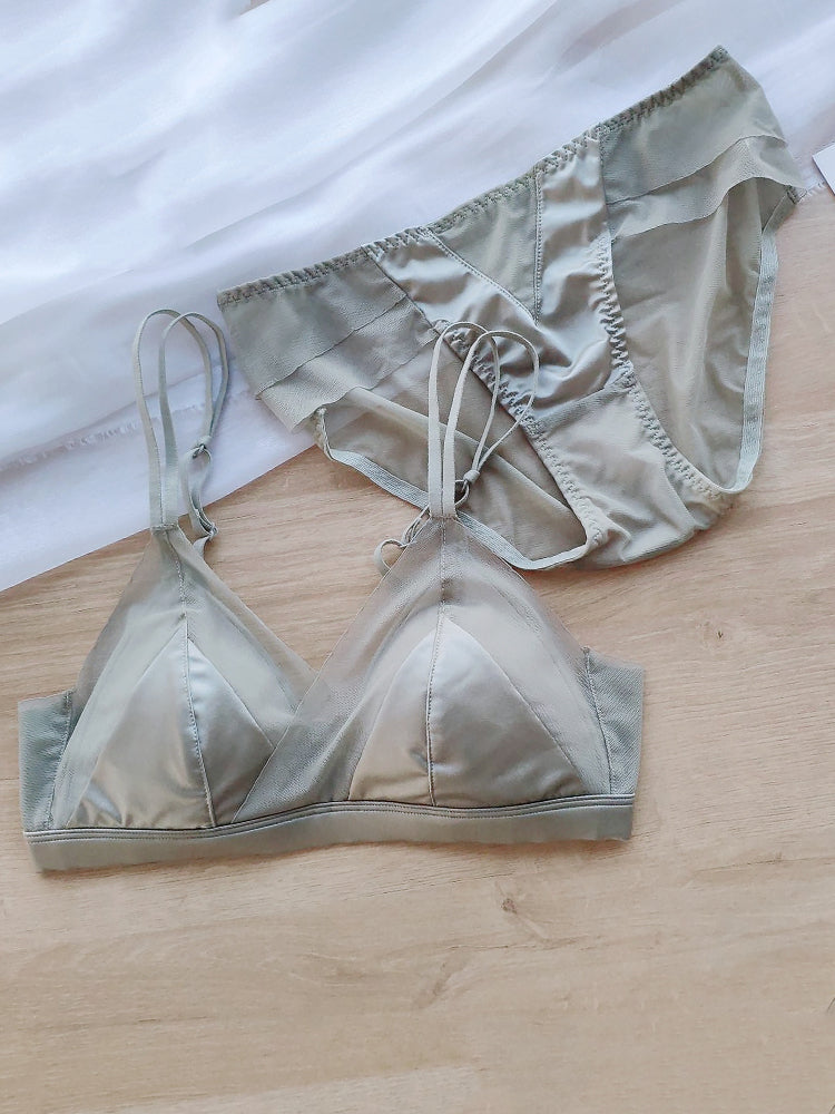 LIKEWILLOW 光沢感ワイヤレス 通気ブラ&ショーツ