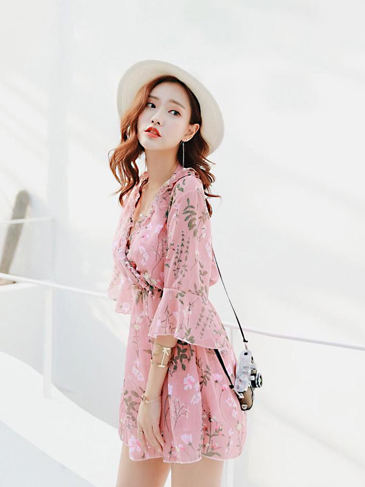 ホルダネックタイプ 花柄水着3点セット