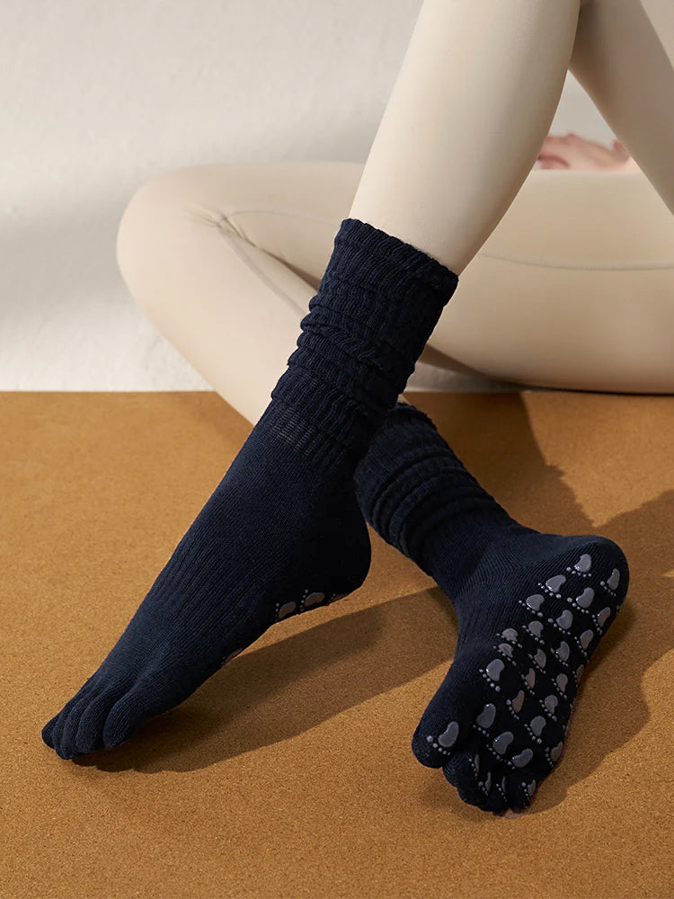 ミドル丈 5本指ヨガソックス 滑り止め付き