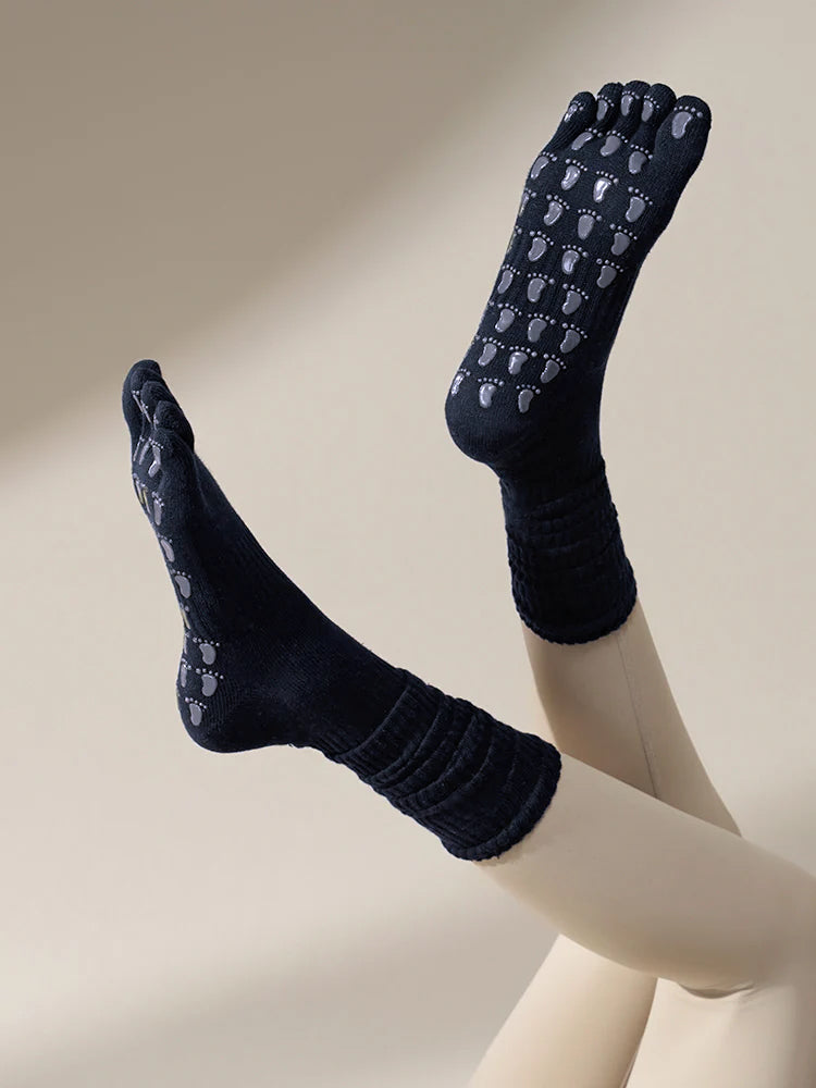 ミドル丈 5本指ヨガソックス 滑り止め付き