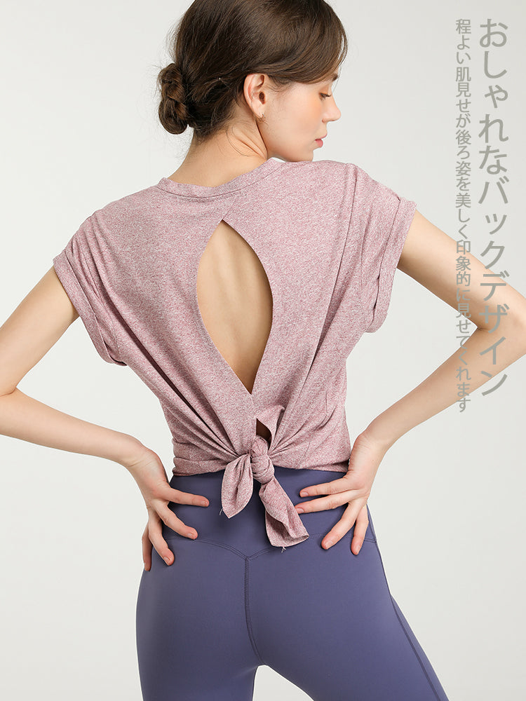 美背 2WAY オープンバック半袖Tシャツ