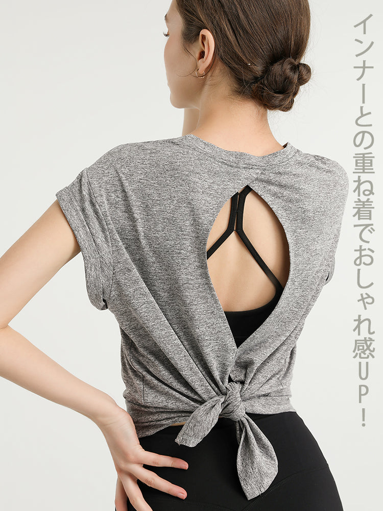 美背   2WAY  オープンバック半袖Tシャツ