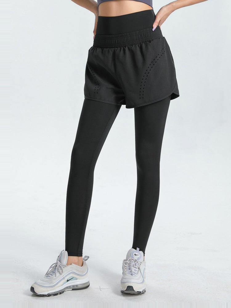 (S~5L)ショートパンツ付き ハイウェストレギンス 大きいサイズ