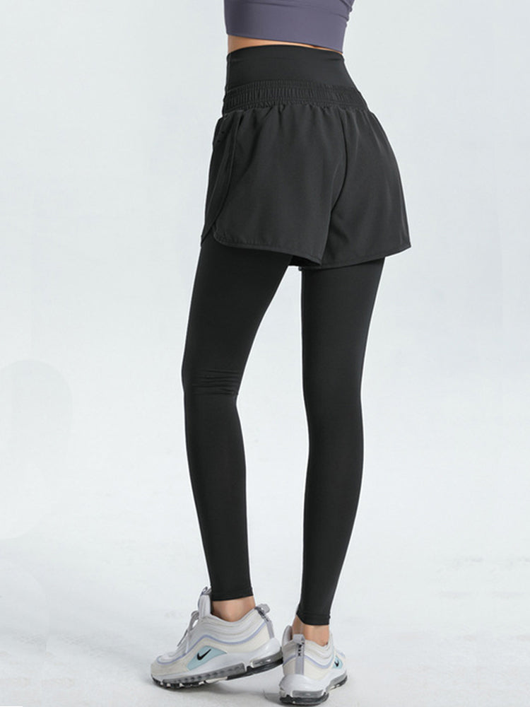 (S~5L)ショートパンツ付き ハイウェストレギンス 大きいサイズ