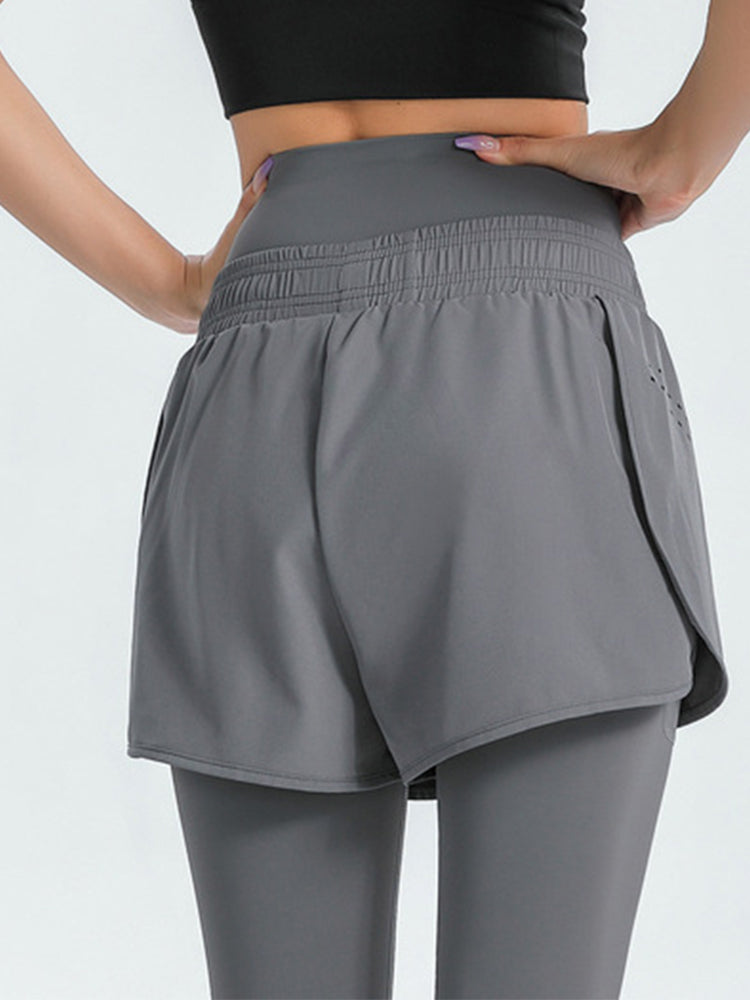 (S~5L)ショートパンツ付き ハイウェストレギンス 大きいサイズ