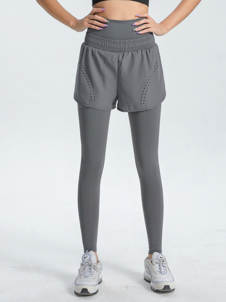 (S~5L)ショートパンツ付き ハイウェストレギンス 大きいサイズ