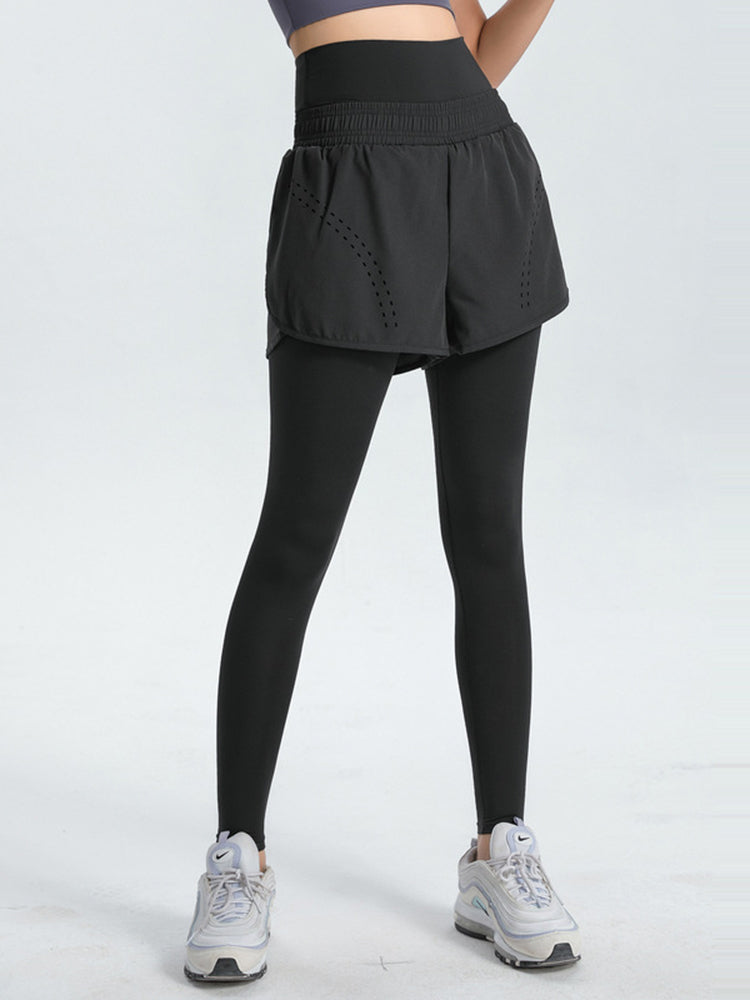 (S~5L)ショートパンツ付き ハイウェストレギンス 大きいサイズ