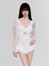 パフ長袖 フリルショーツ 露出控え ワンピース お洋服っぽい水着