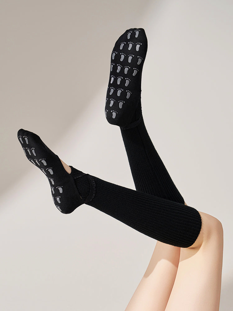 厚手 ハイソックス 滑り止める付き ピラティス靴下 レッグウォーマー付きソックス