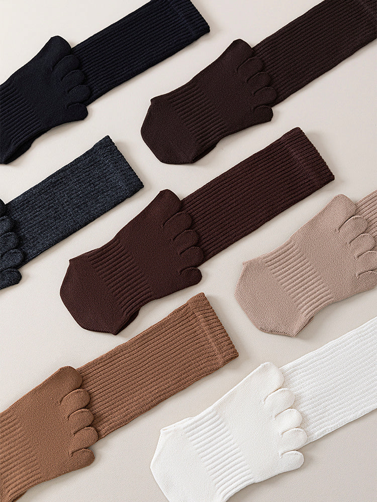 ベーシック 無地 リブ ミドル丈 5本指ソックス