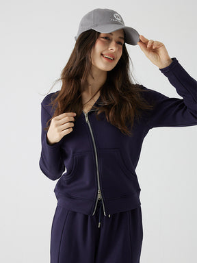 秋冬 ゆったり フード付き 斜めジップパーカ　