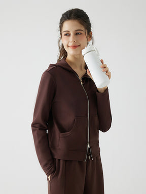 秋冬 ゆったり フード付き 斜めジップパーカ　