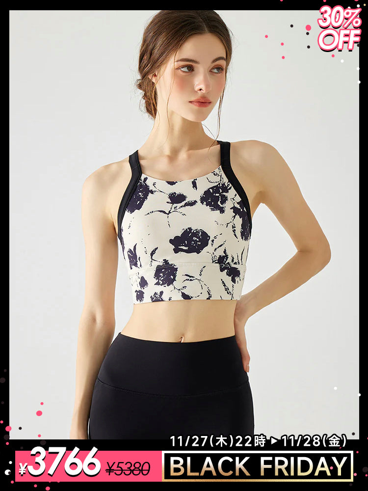 背中見せ 花柄 ブラトップ パッド付き