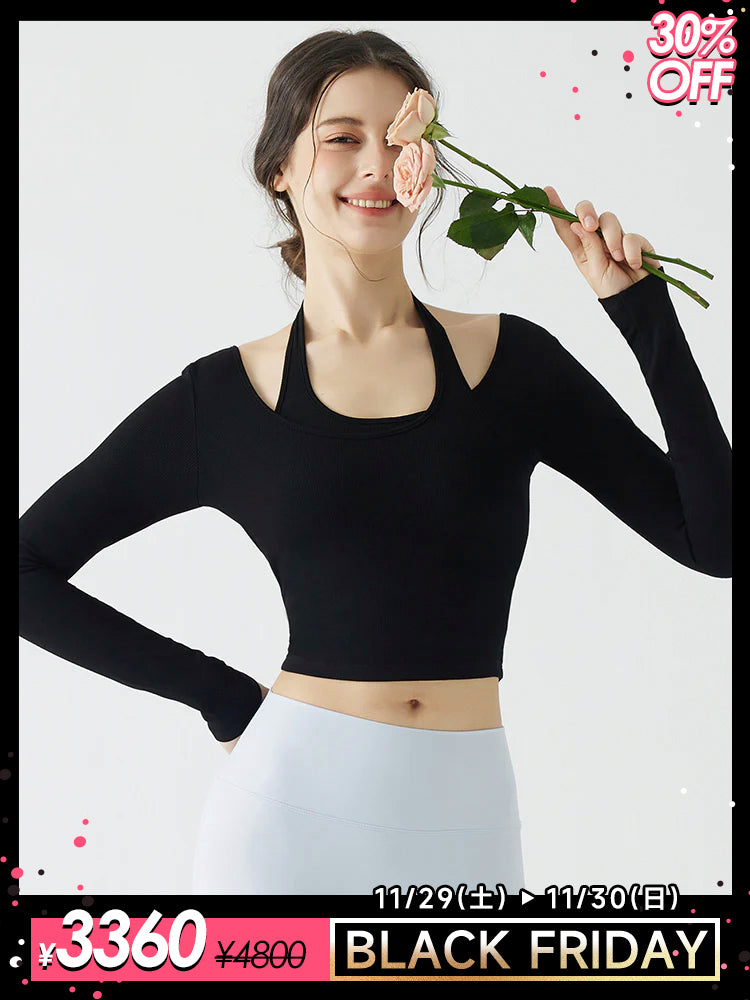 ホルターネック バックスタイル レイヤード風長袖