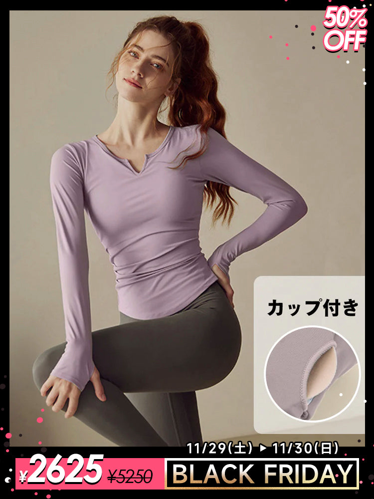 パッド付き長袖 ランドヘム 細身