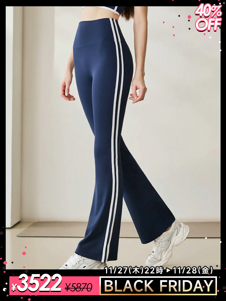 ハイウェスト 2つストライプス フレアレギンス