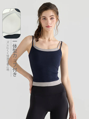 配色 美背 リブ ダブルストラップ キャミソール